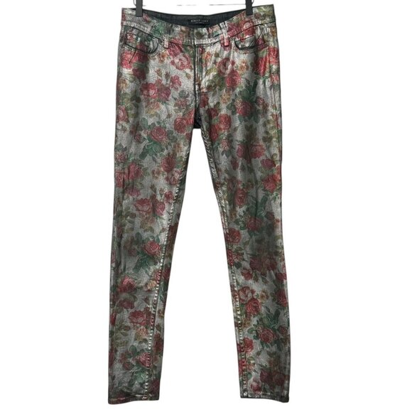 Street Label Los Angeles Coated Jeans Roses Floral Straight Metallic USA Size 32 - Picture 11 of 11